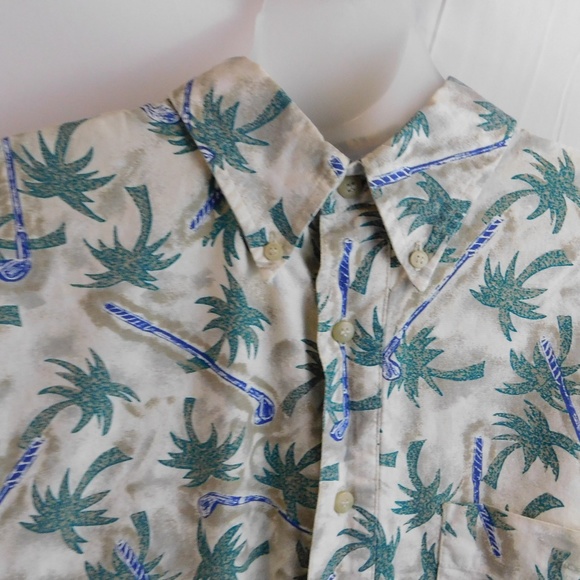 Bugle Boy Mens Hawaiian Palm Trees Shirt Large Blue Short Sleeve Button Front - Picture 2 of 8